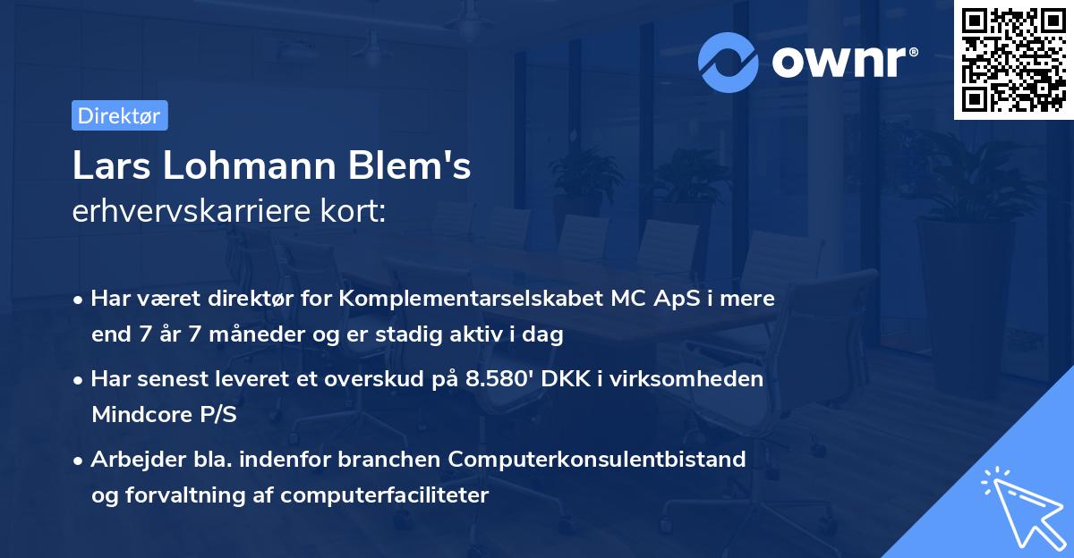 Lars Lohmann Blem's erhvervskarriere kort