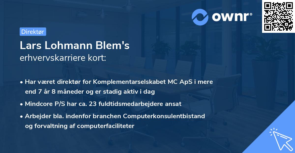Lars Lohmann Blem's erhvervskarriere kort