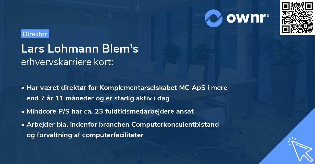 Lars Lohmann Blem's erhvervskarriere kort