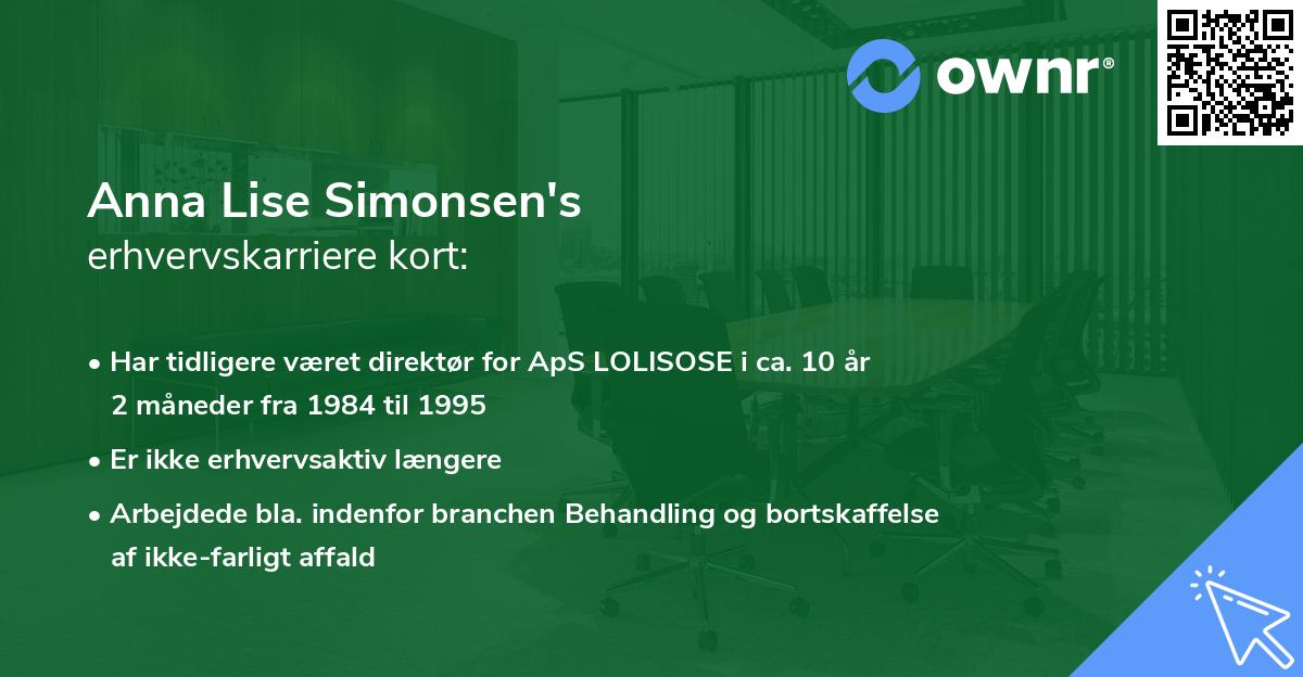 Anna Lise Simonsen's erhvervskarriere kort