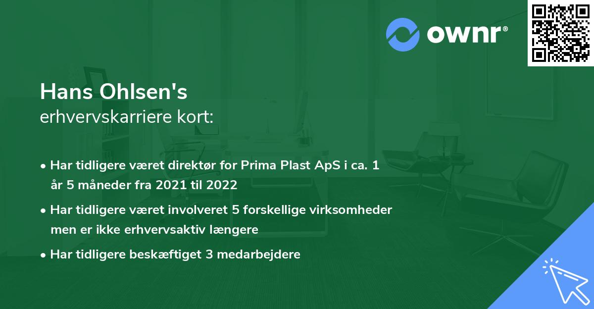 Hans Ohlsen's erhvervskarriere kort