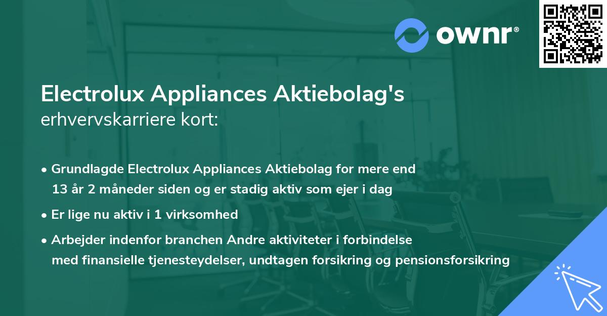 Electrolux Appliances Aktiebolag's erhvervskarriere kort