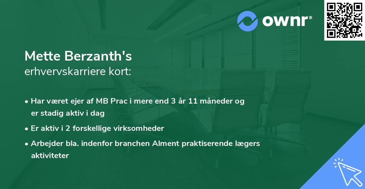 Mette Berzanth's erhvervskarriere kort