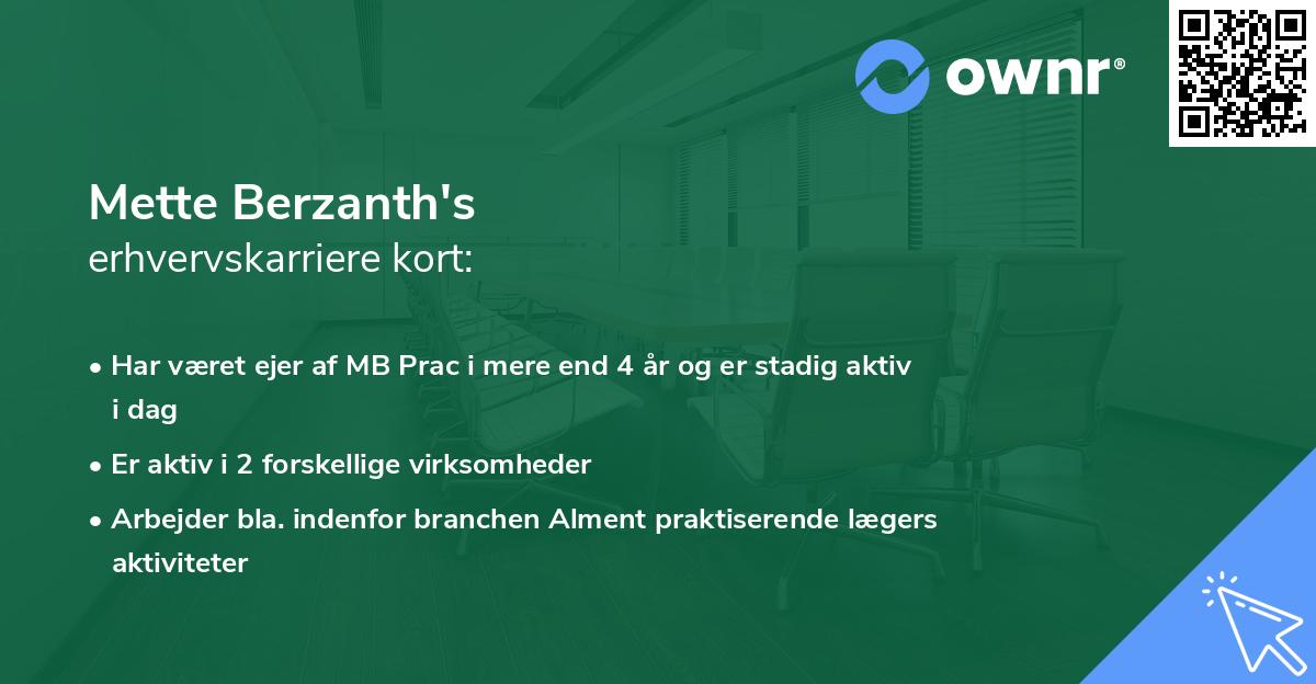 Mette Berzanth's erhvervskarriere kort
