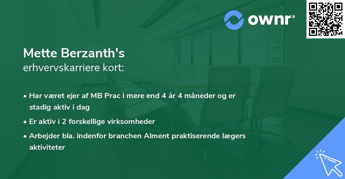 Mette Berzanth's erhvervskarriere kort