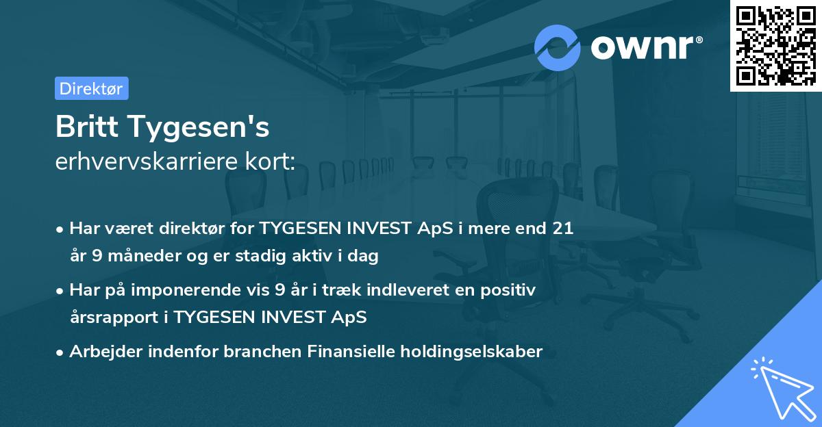 Britt Tygesen's erhvervskarriere kort