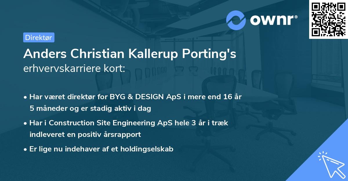 Anders Christian Kallerup Porting's erhvervskarriere kort