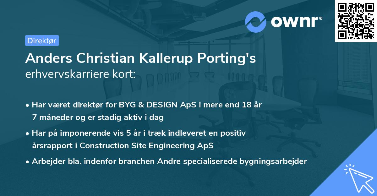Anders Christian Kallerup Porting's erhvervskarriere kort