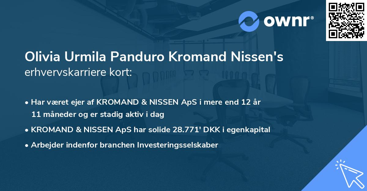 Olivia Urmila Panduro Kromand Nissen's erhvervskarriere kort