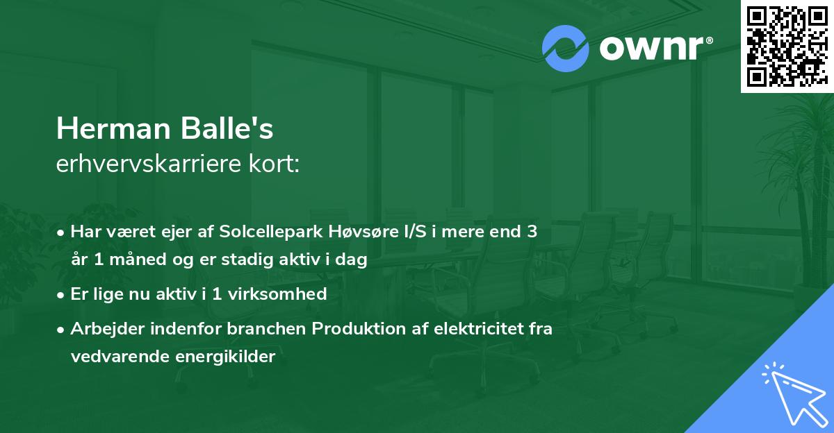 Herman Balle's erhvervskarriere kort