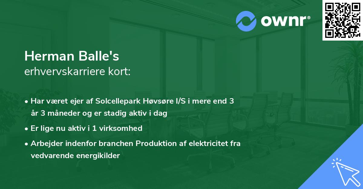 Herman Balle's erhvervskarriere kort