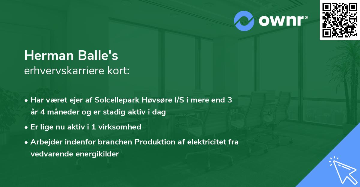 Herman Balle's erhvervskarriere kort