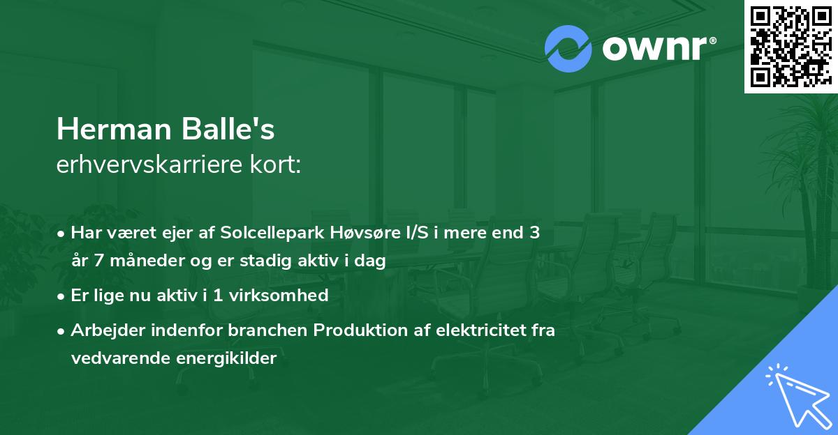 Herman Balle's erhvervskarriere kort