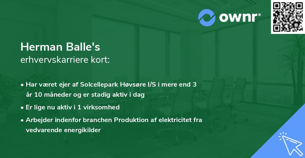 Herman Balle's erhvervskarriere kort