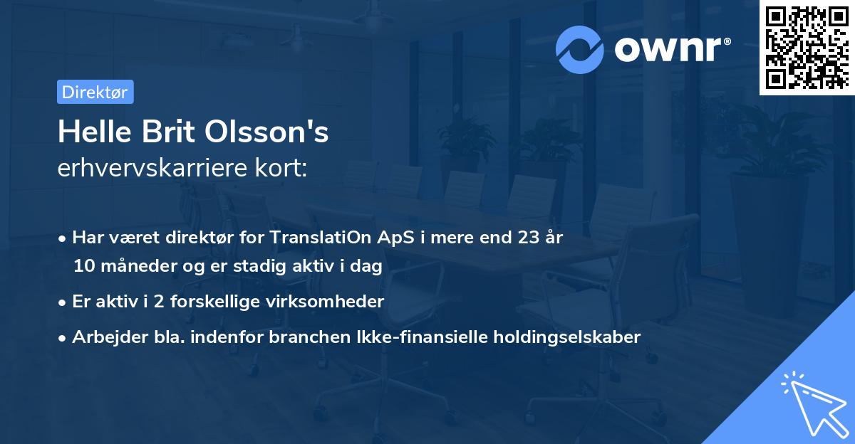 Helle Brit Olsson's erhvervskarriere kort