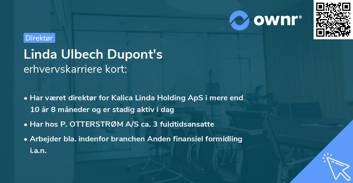 Linda Ulbech Dupont's erhvervskarriere kort