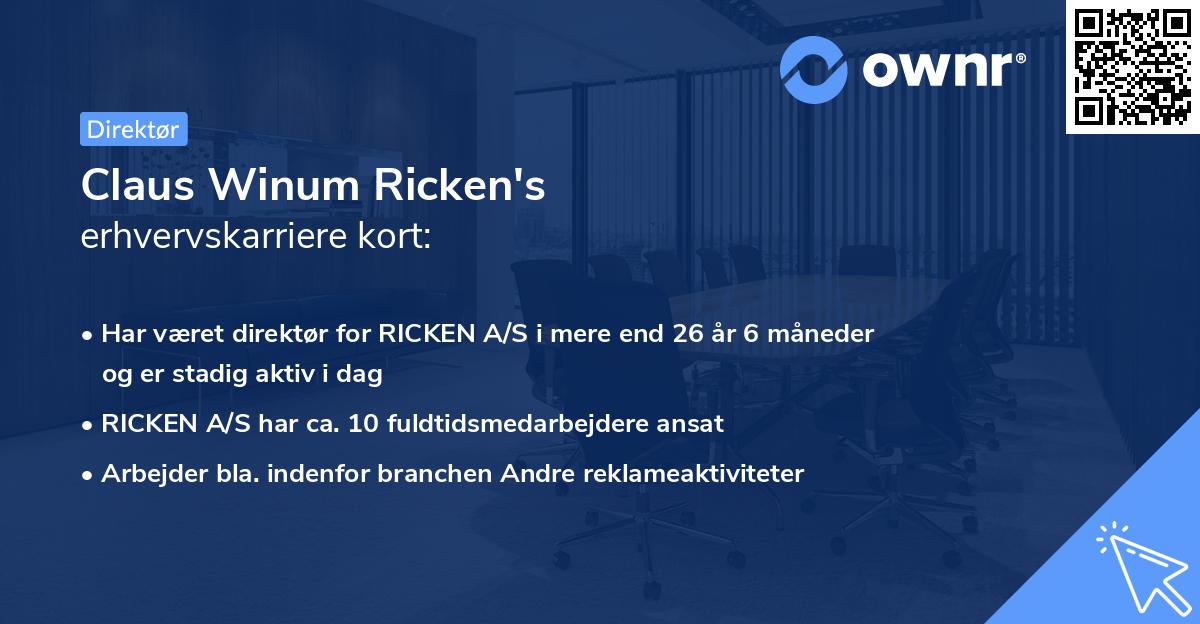 Claus Winum Ricken's erhvervskarriere kort