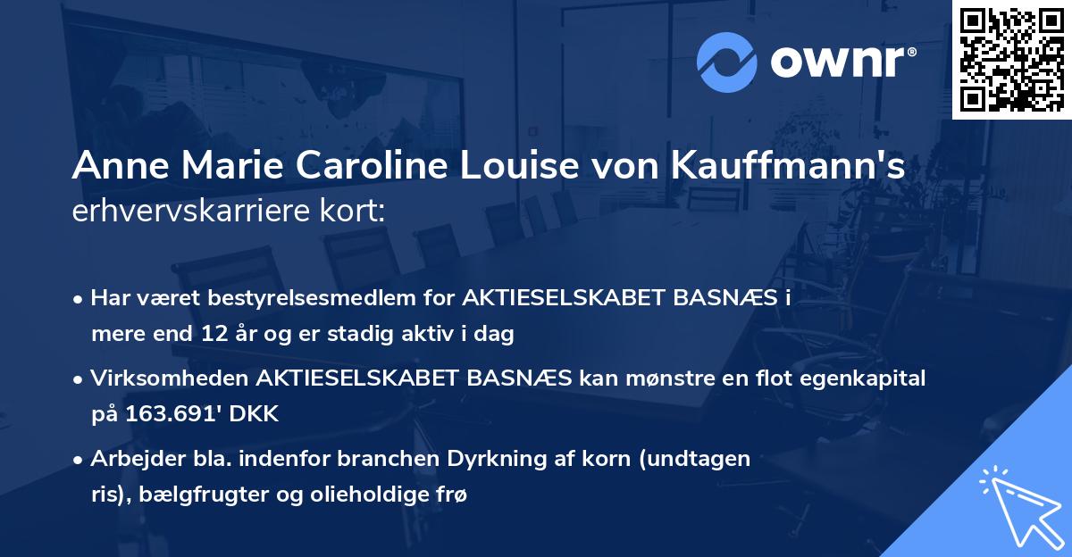 Anne Marie Caroline Louise von Kauffmann's erhvervskarriere kort