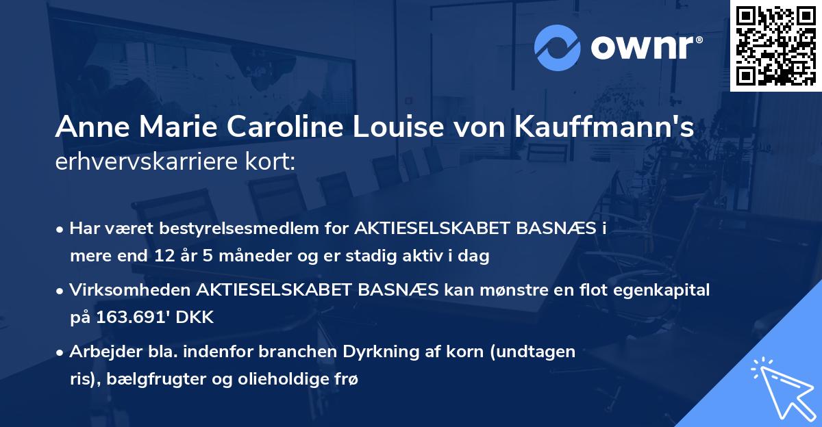 Anne Marie Caroline Louise von Kauffmann's erhvervskarriere kort