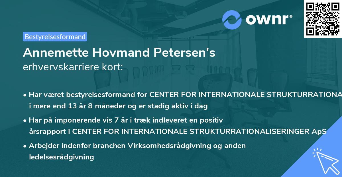 Annemette Hovmand Petersen's erhvervskarriere kort