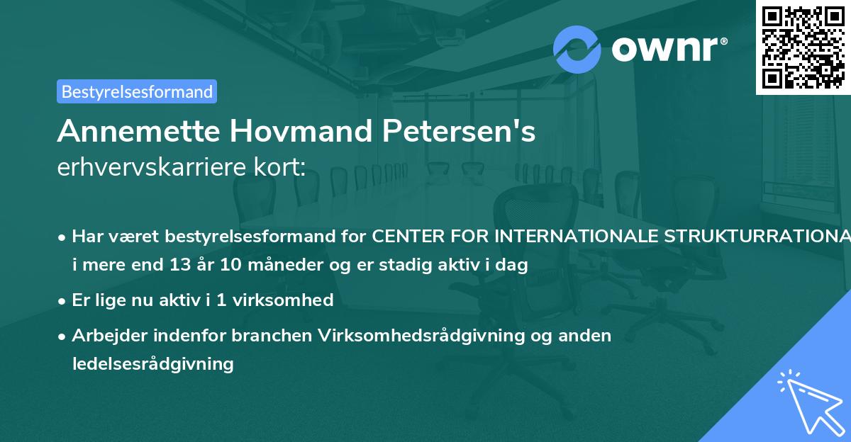 Annemette Hovmand Petersen's erhvervskarriere kort