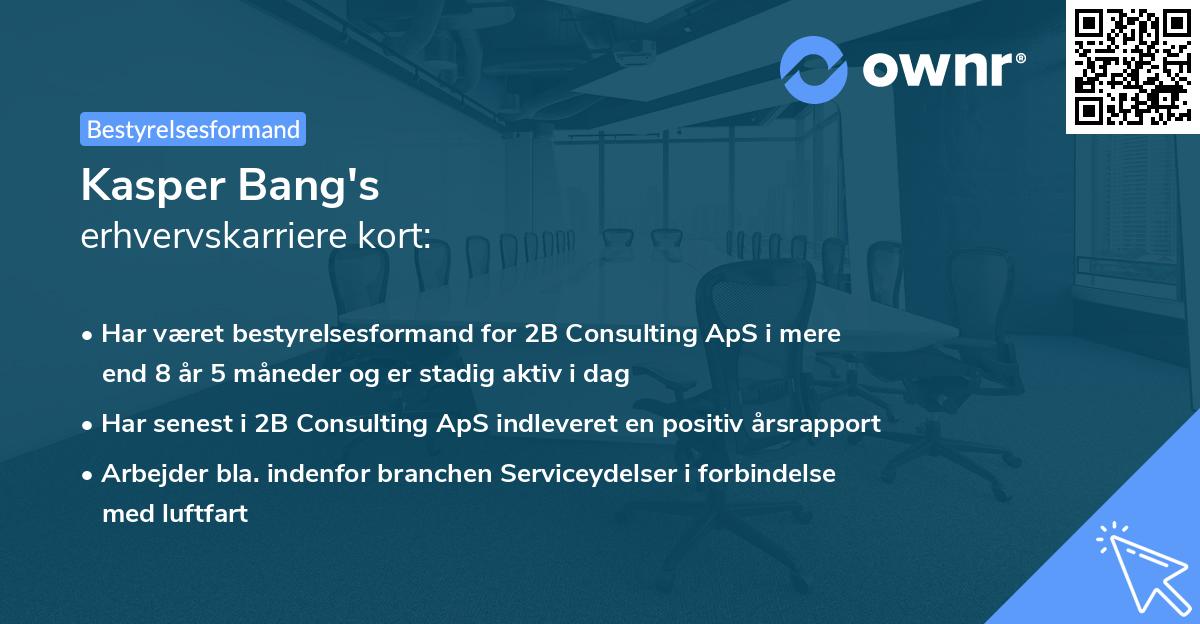 Kasper Bang's erhvervskarriere kort