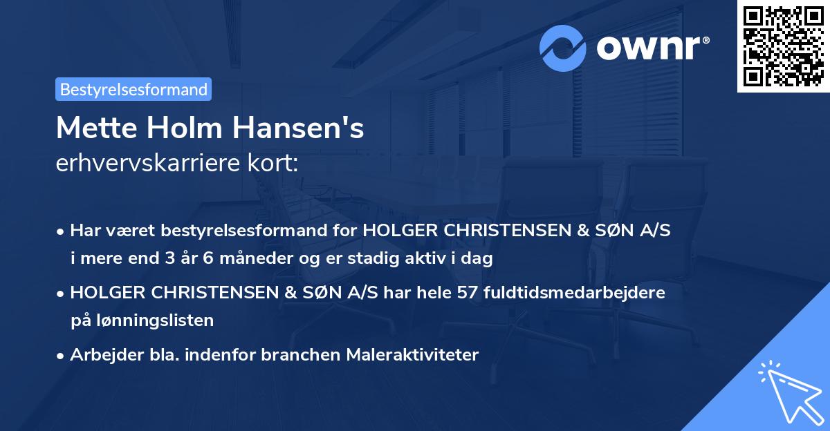 Mette Holm Hansen's erhvervskarriere kort