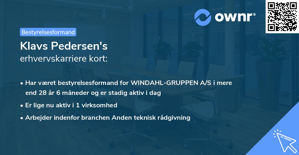 Klavs Pedersen's erhvervskarriere kort