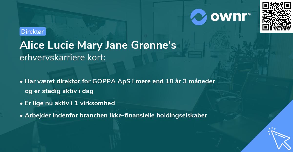 Alice Lucie Mary Jane Grønne's erhvervskarriere kort