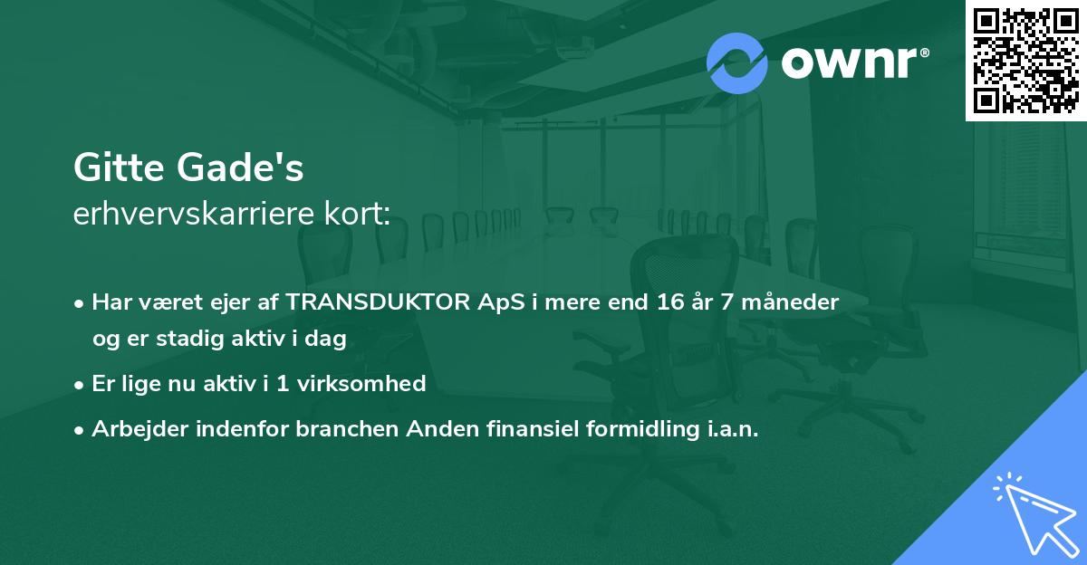 Gitte Gade's erhvervskarriere kort