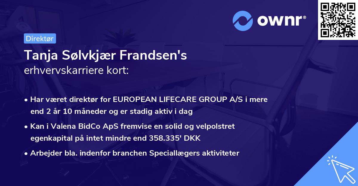 Tanja Sølvkjær Frandsen's erhvervskarriere kort