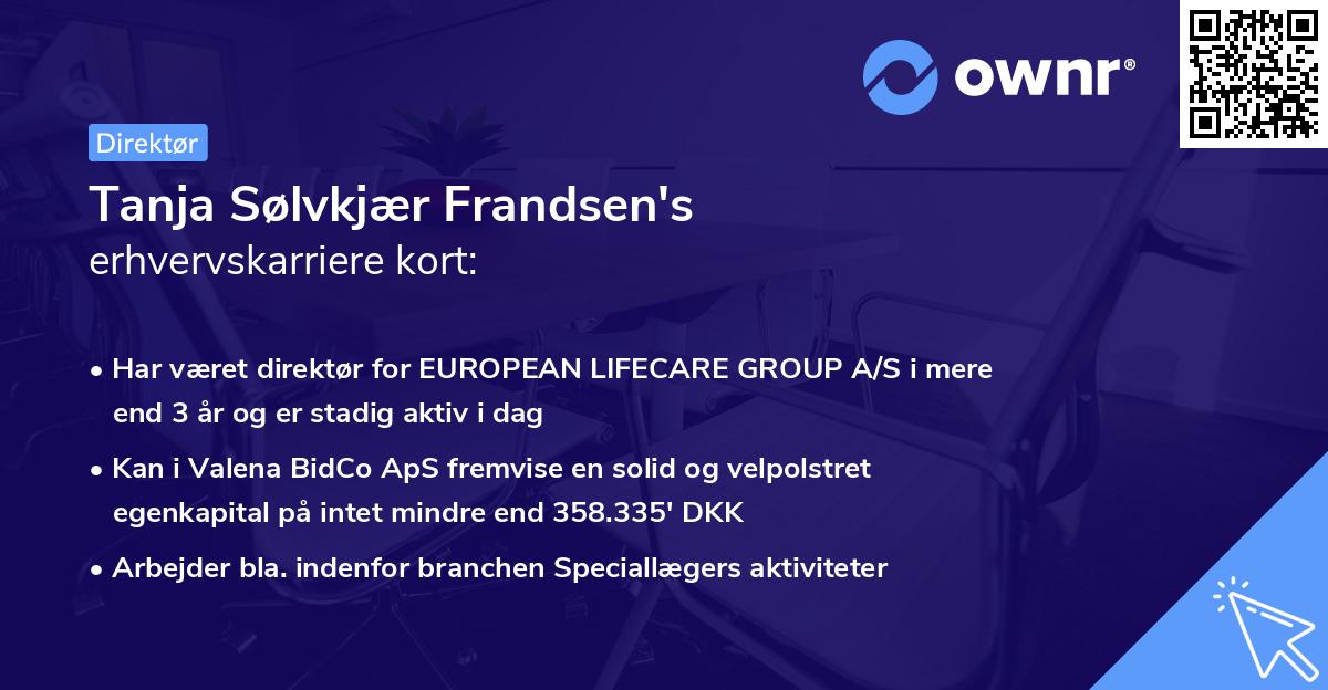 Tanja Sølvkjær Frandsen's erhvervskarriere kort
