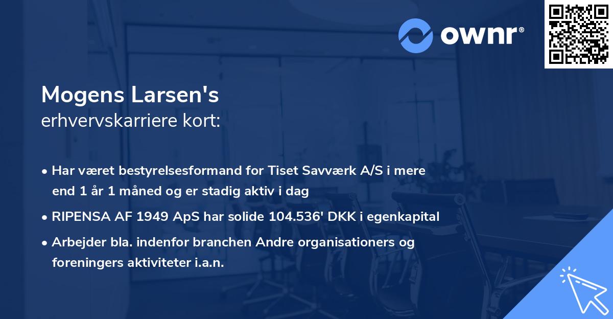 Mogens Larsen's erhvervskarriere kort