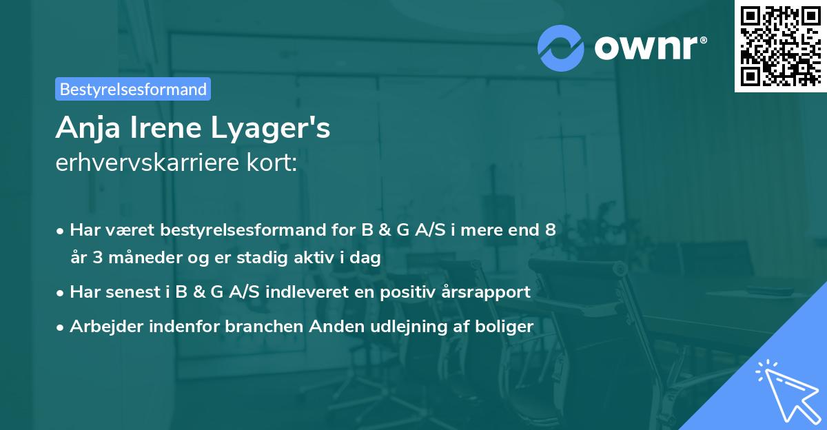 Anja Irene Lyager's erhvervskarriere kort