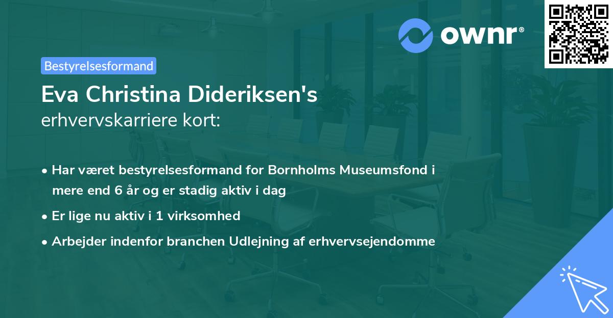 Eva Christina Dideriksen's erhvervskarriere kort