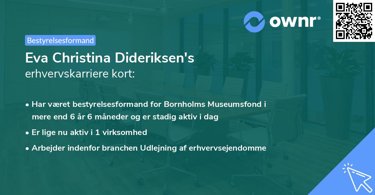 Eva Christina Dideriksen's erhvervskarriere kort