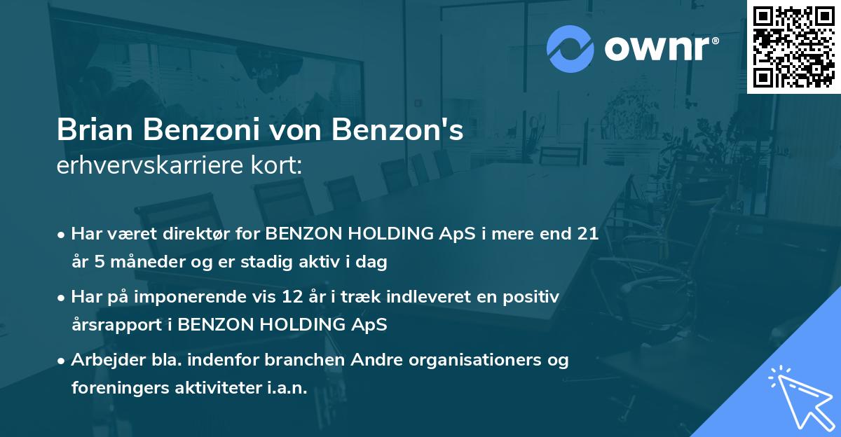 Brian Benzoni von Benzon's erhvervskarriere kort