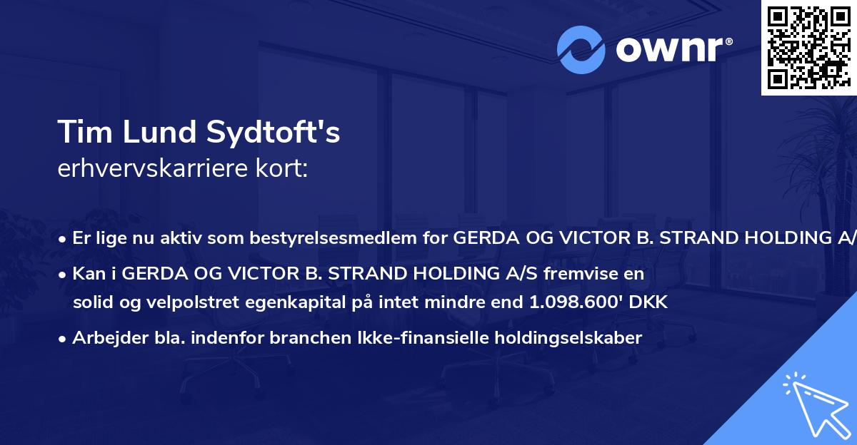 Tim Lund Sydtoft's erhvervskarriere kort