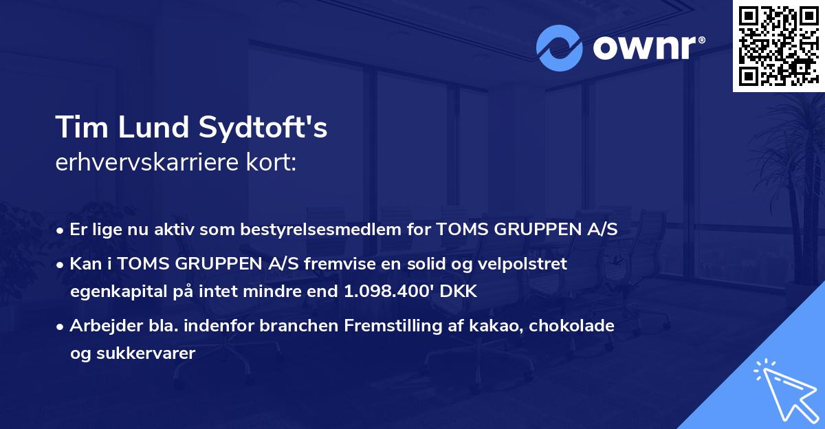 Tim Lund Sydtoft's erhvervskarriere kort
