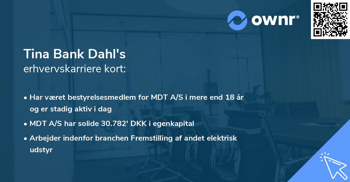 Tina Bank Dahl's erhvervskarriere kort