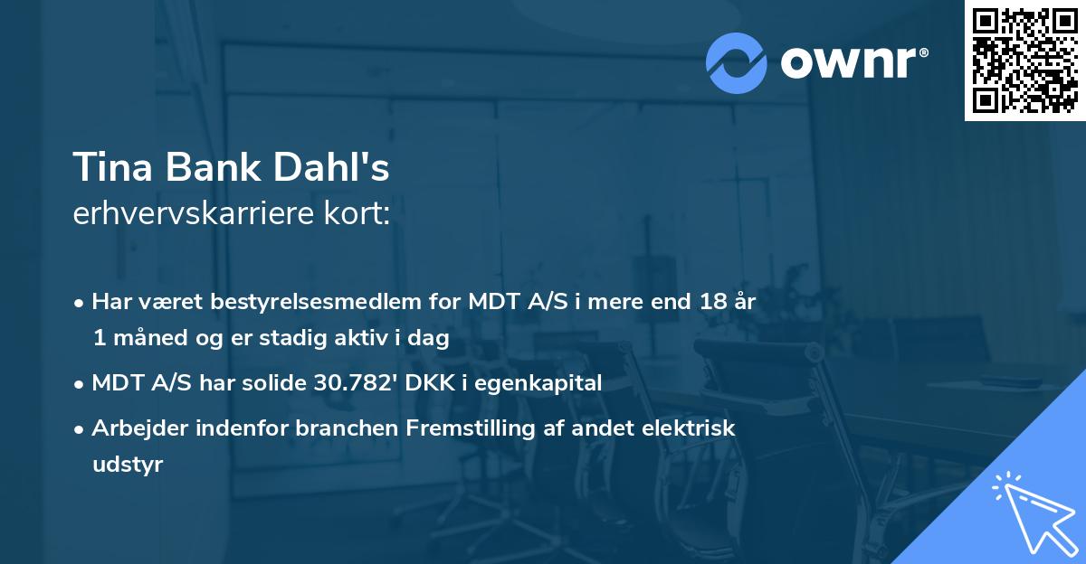 Tina Bank Dahl's erhvervskarriere kort