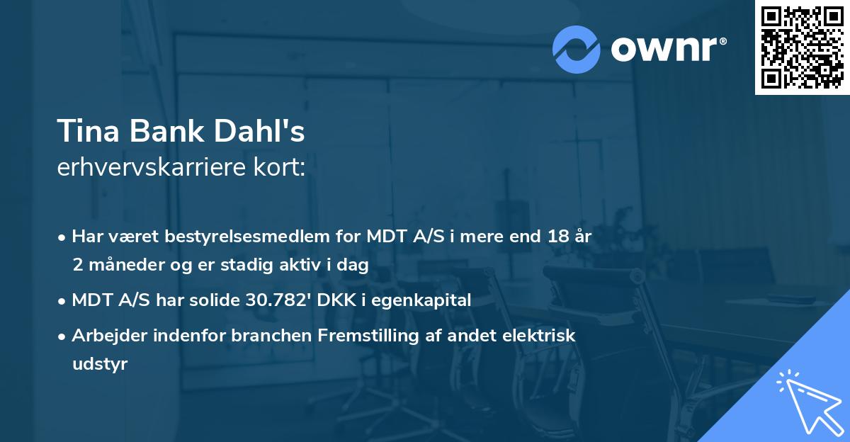 Tina Bank Dahl's erhvervskarriere kort