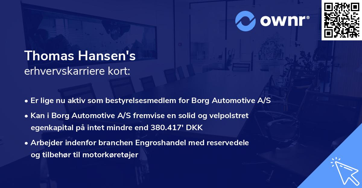 Thomas Hansen's erhvervskarriere kort