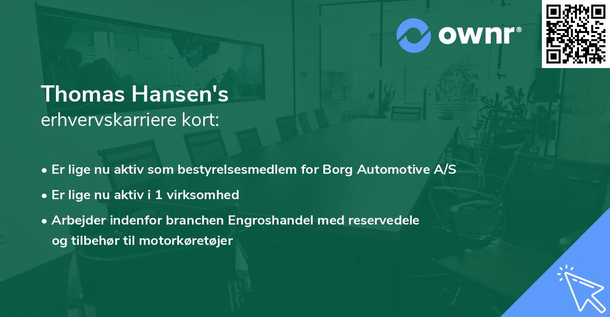 Thomas Hansen's erhvervskarriere kort