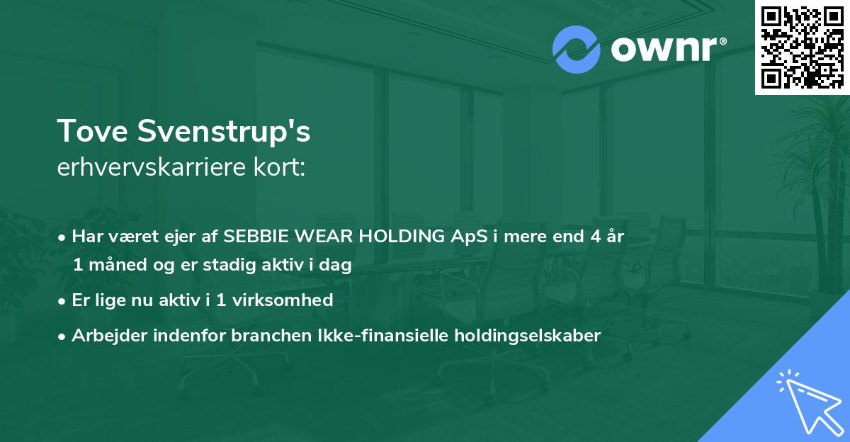 Tove Svenstrup's erhvervskarriere kort