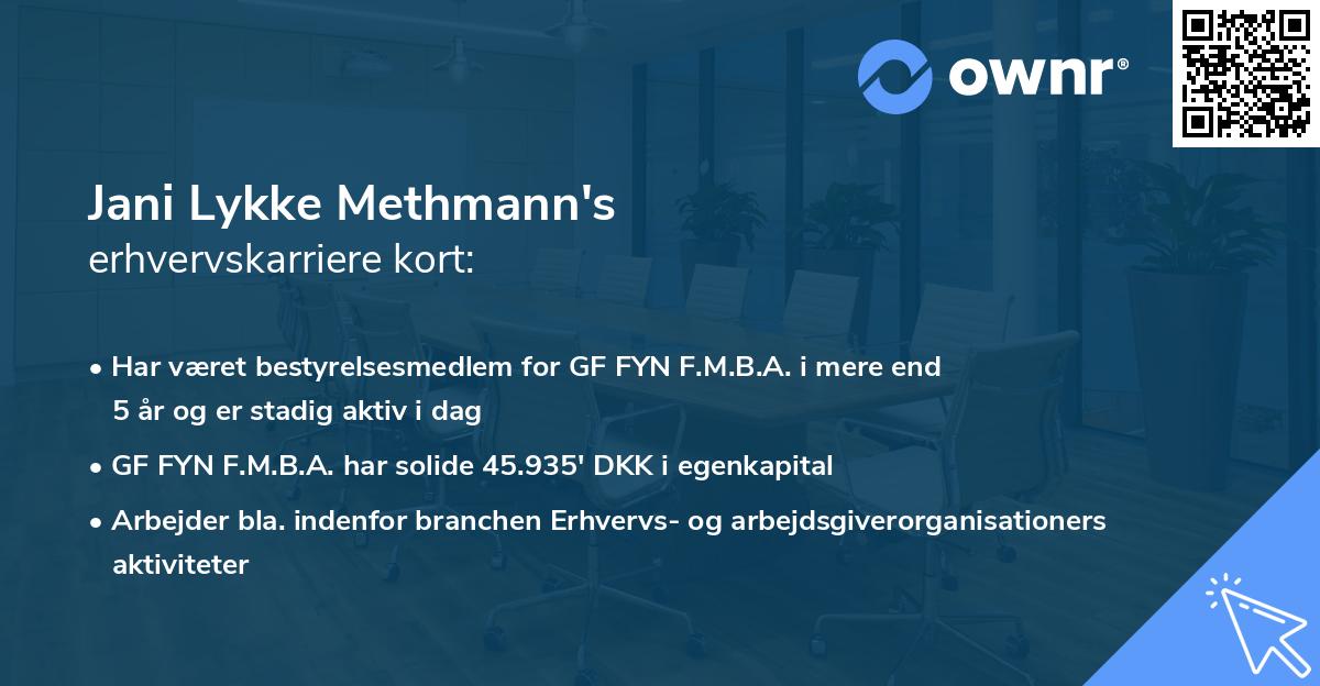 Jani Lykke Methmann's erhvervskarriere kort
