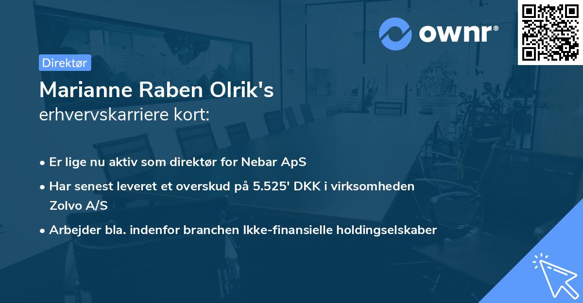 Marianne Raben Olrik's erhvervskarriere kort