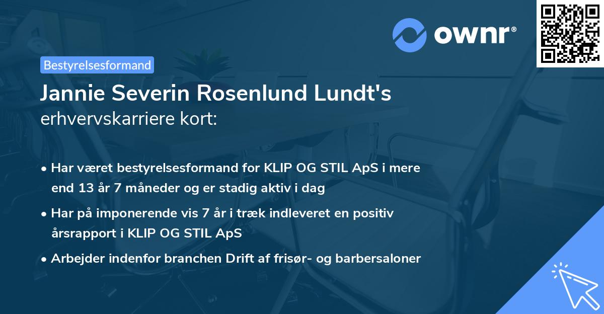 Jannie Severin Rosenlund Lundt's erhvervskarriere kort