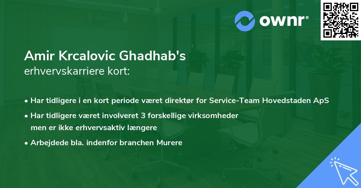 Amir Krcalovic Ghadhab's erhvervskarriere kort