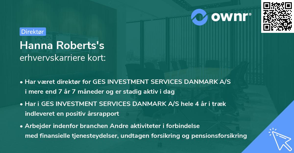 Hanna Roberts's erhvervskarriere kort